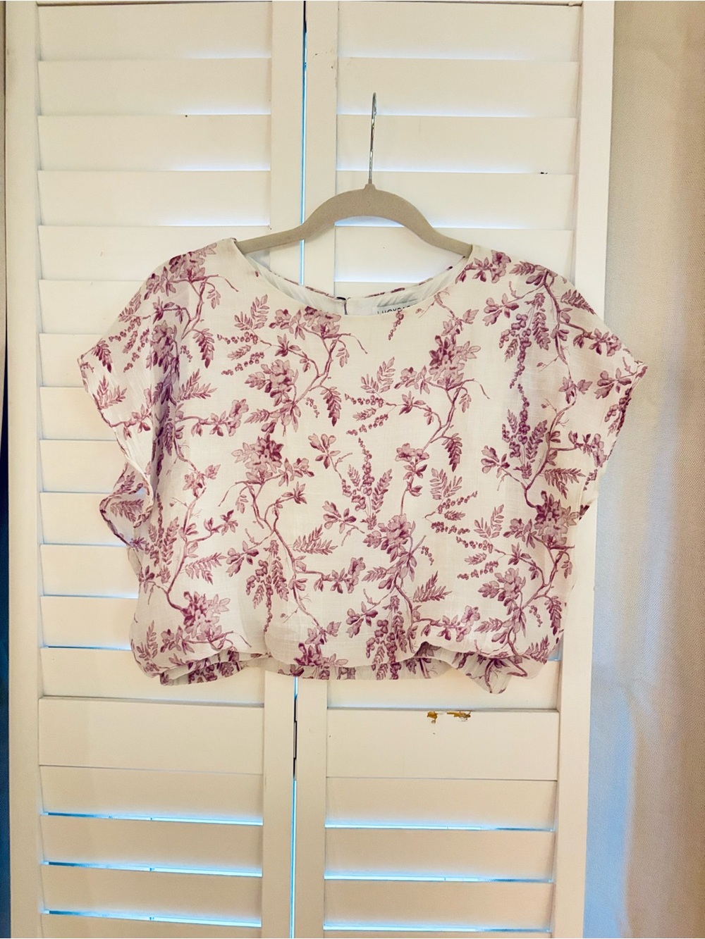 Lucy Paris Floral Boxy Top in Dusty Rose on Cream